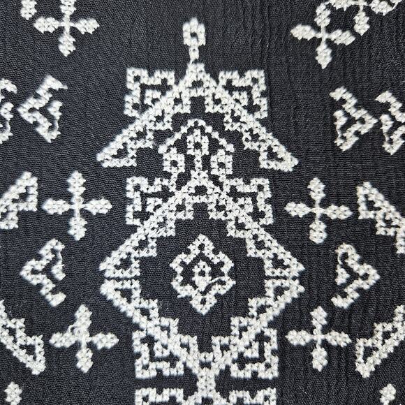 Dressbarn Embroidered Blouse Gauze Tunic 3/4 Sleeve Boho Lagenlook Crinkle Tie M - Picture 11 of 15